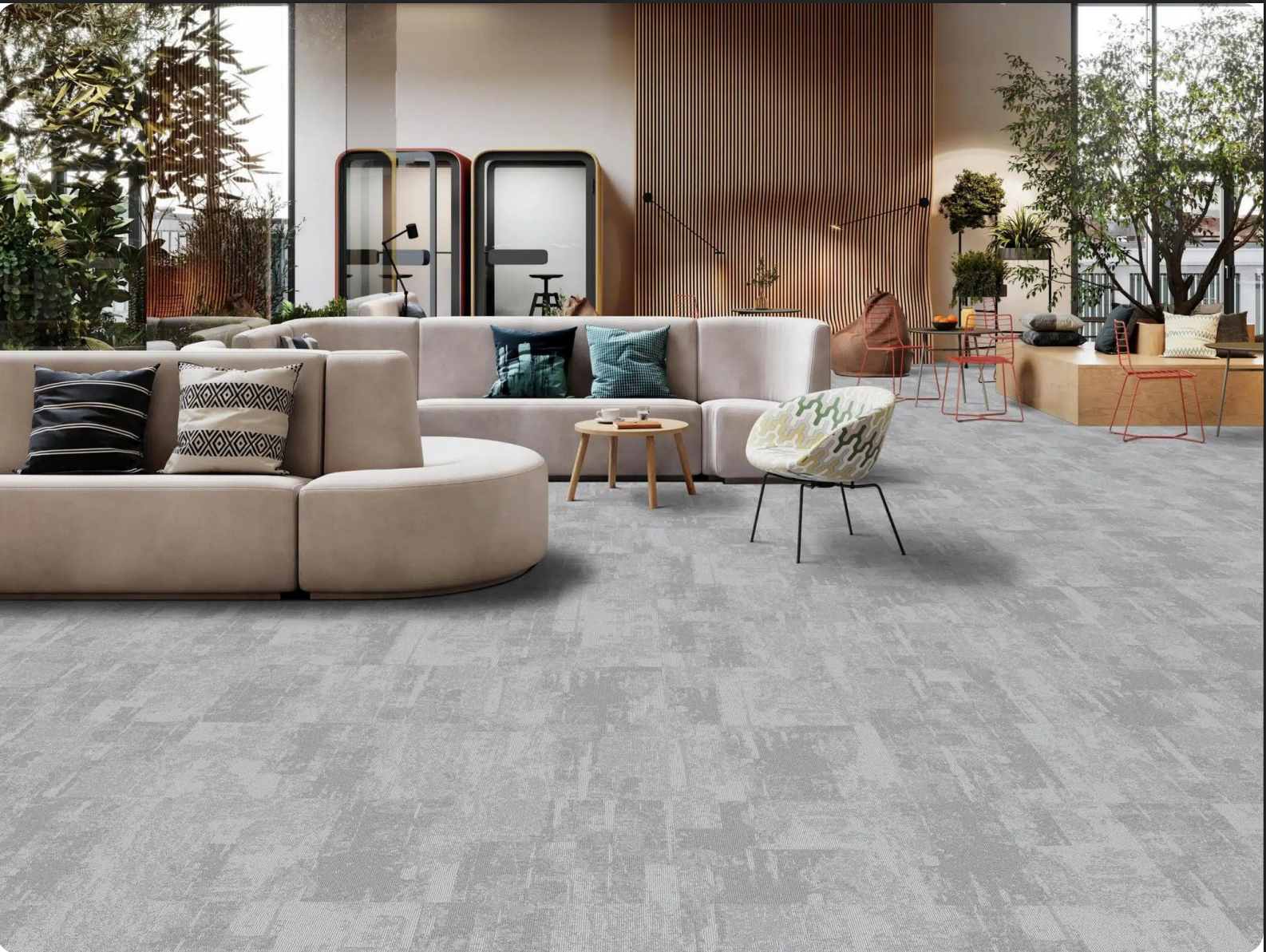 Quiet workplace lounge with office carpet tiles