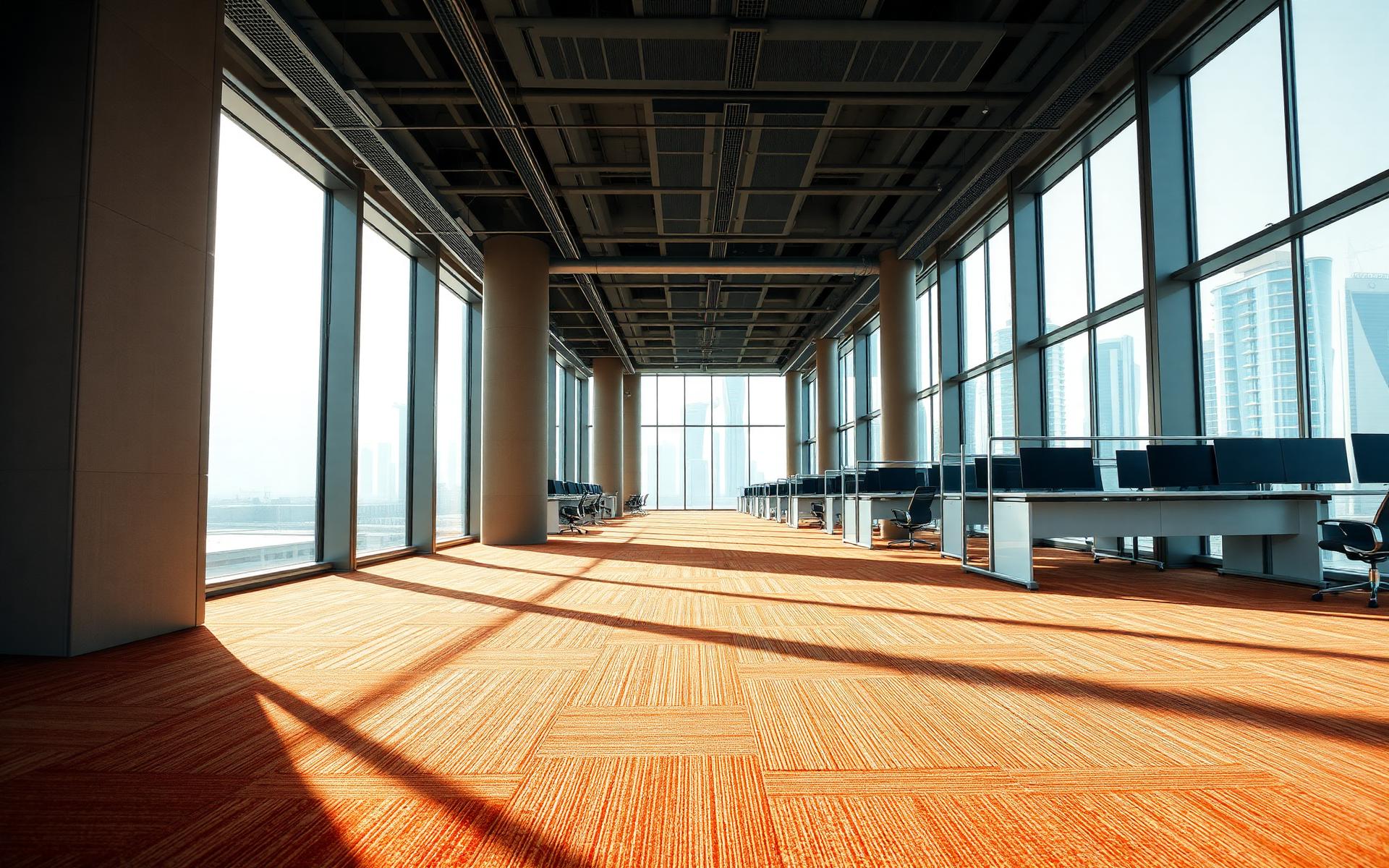 Premium office carpet tiles installed in a Dubai corporate tower