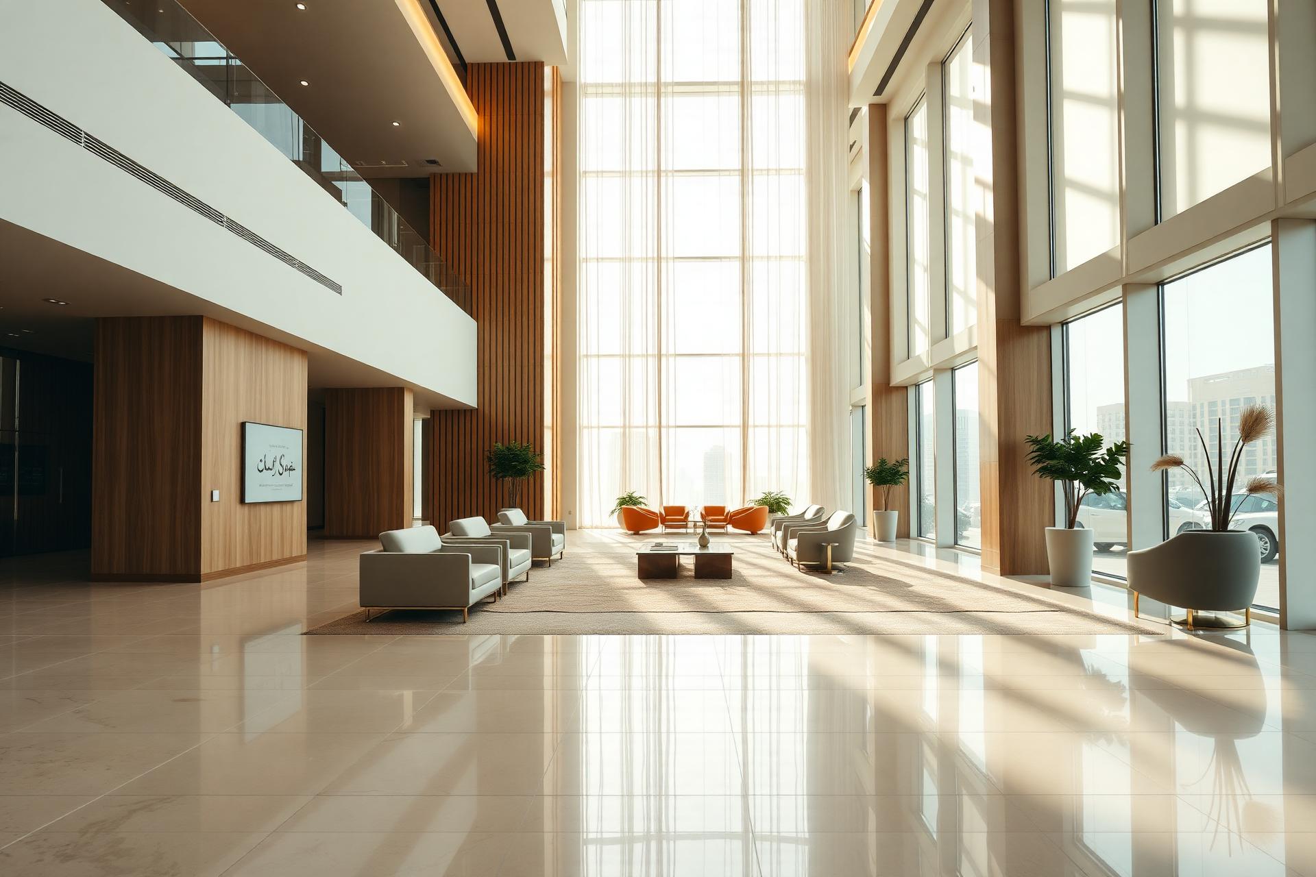 Luxury office lobby with premium flooring in Dubai